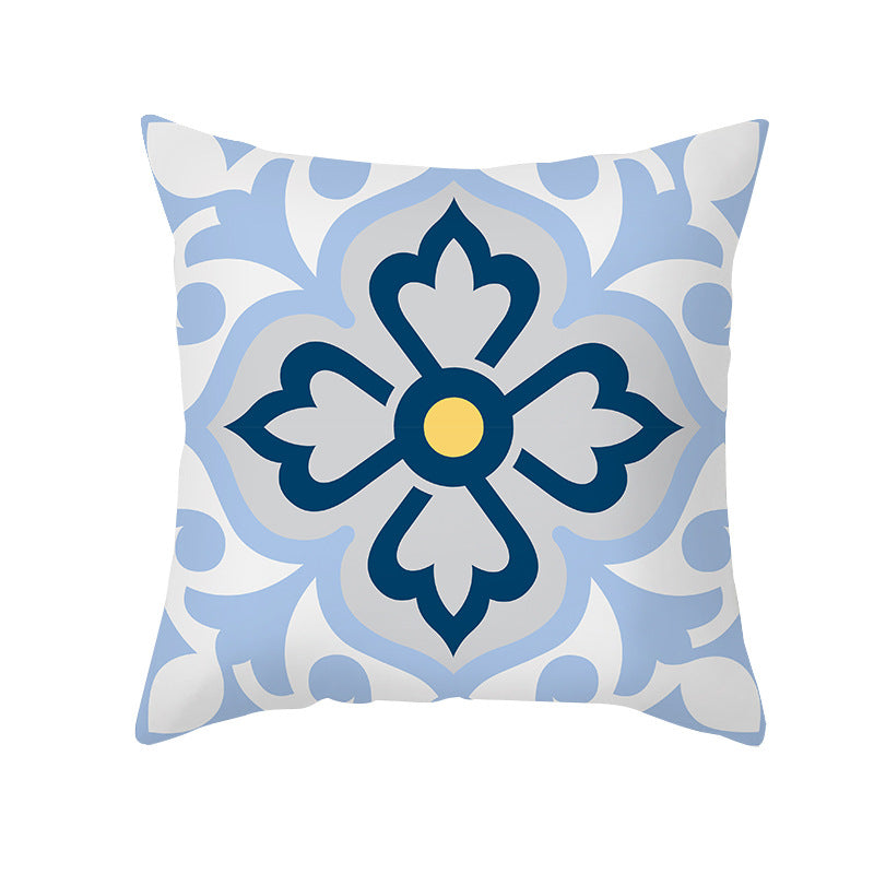 Square Decorative Throw Pillow Cover Mediterranean Tile Floral Motif with Hidden Zipper
