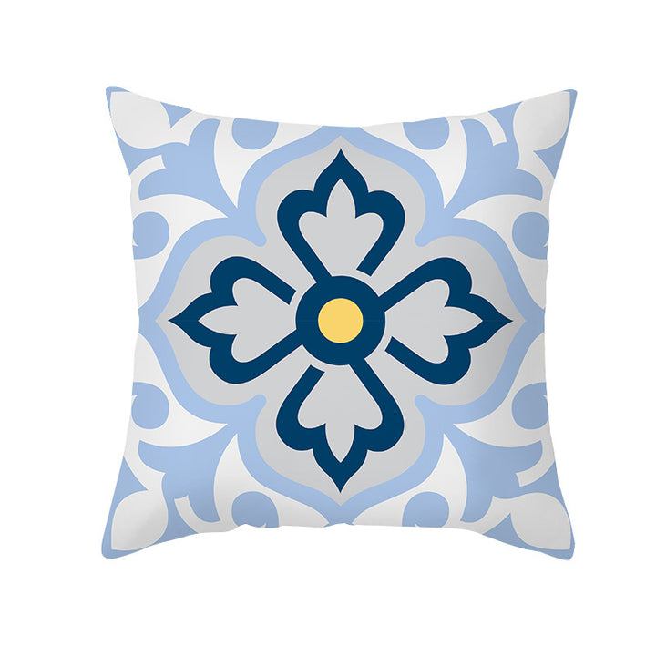 Square Decorative Throw Pillow Cover Mediterranean Tile Floral Motif with Hidden Zipper