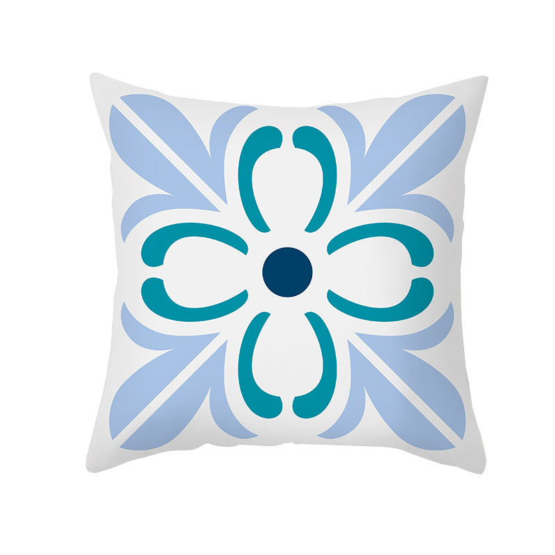 Square Decorative Throw Pillow Cover Mediterranean Tile Floral Motif with Hidden Zipper