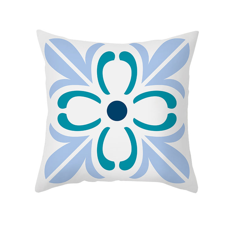 Square Decorative Throw Pillow Cover Mediterranean Tile Floral Motif with Hidden Zipper