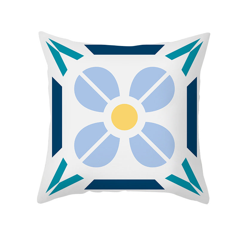 Square Decorative Throw Pillow Cover Mediterranean Tile Floral Motif with Hidden Zipper