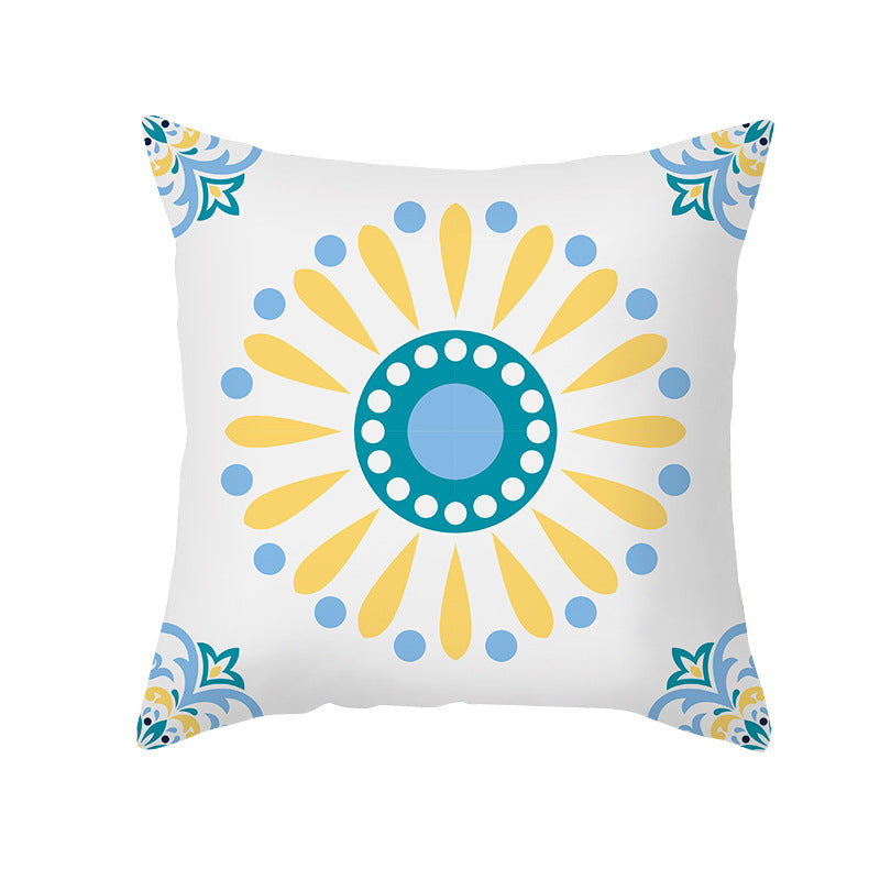 Square Decorative Throw Pillow Cover Mediterranean Tile Floral Motif with Hidden Zipper