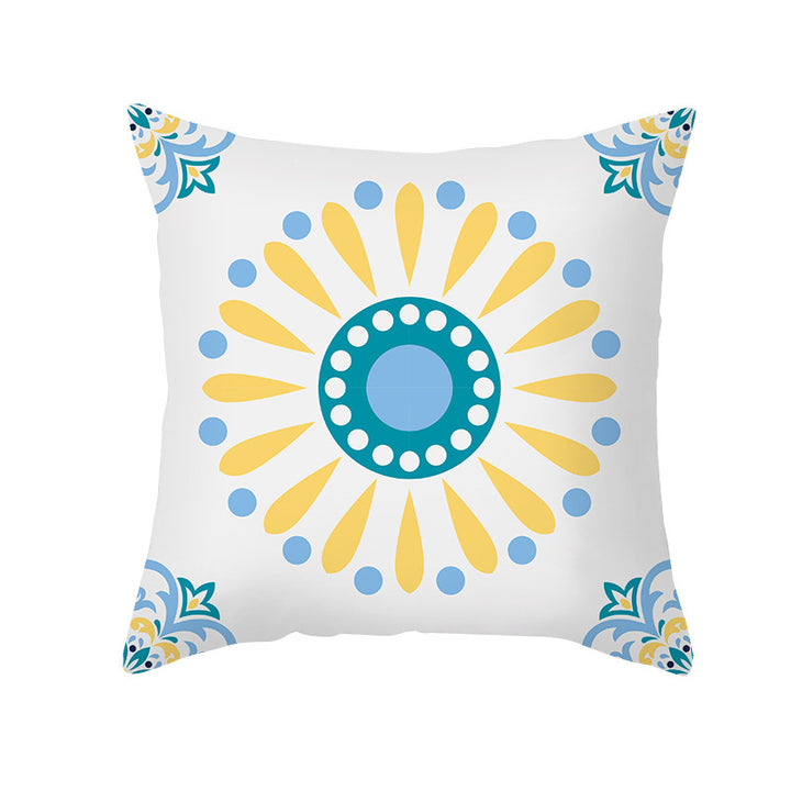 Square Decorative Throw Pillow Cover Mediterranean Tile Floral Motif with Hidden Zipper