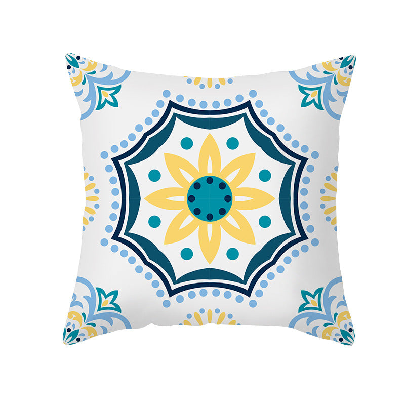 Square Decorative Throw Pillow Cover Mediterranean Tile Floral Motif with Hidden Zipper