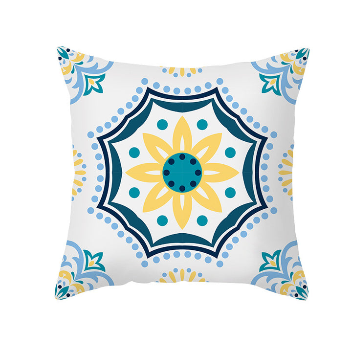 Square Decorative Throw Pillow Cover Mediterranean Tile Floral Motif with Hidden Zipper
