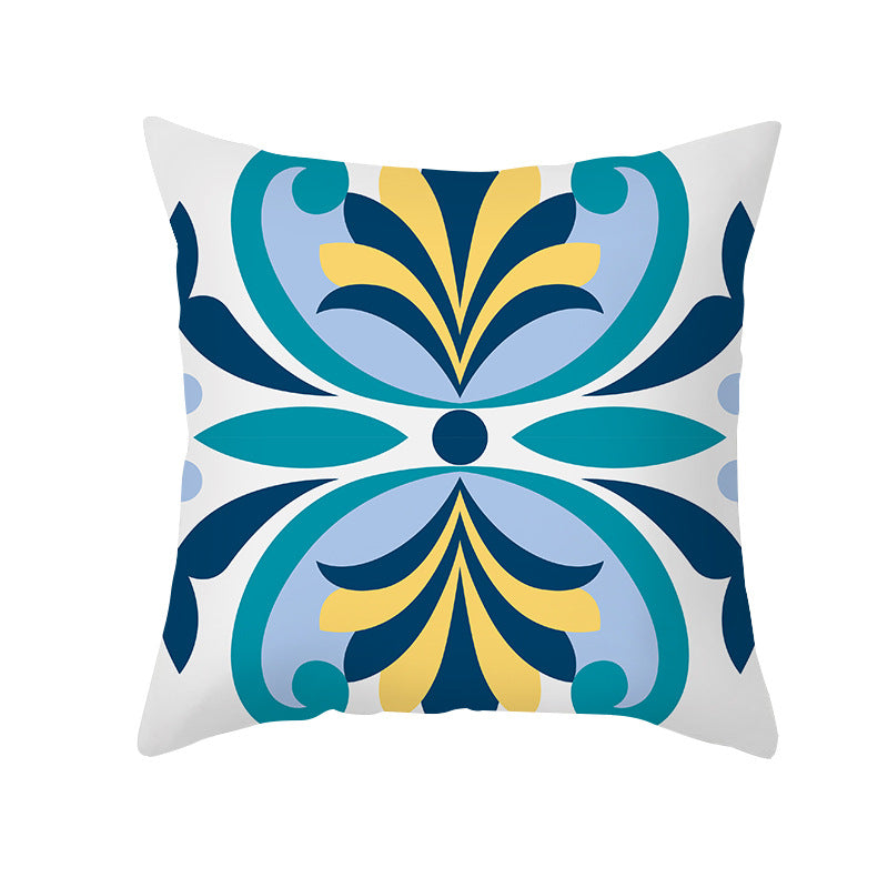 Square Decorative Throw Pillow Cover Mediterranean Tile Floral Motif with Hidden Zipper