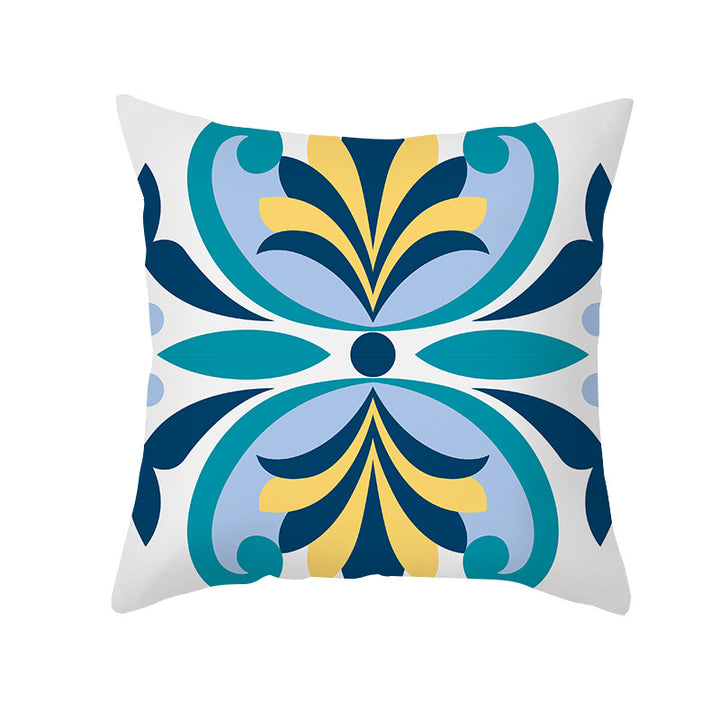 Square Decorative Throw Pillow Cover Mediterranean Tile Floral Motif with Hidden Zipper