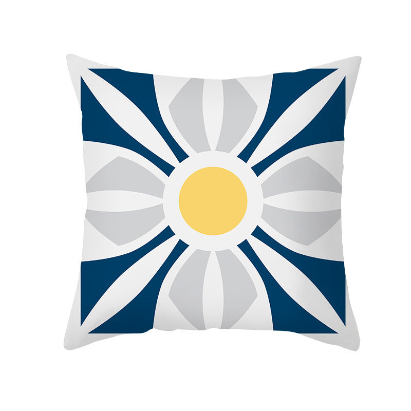Square Decorative Throw Pillow Cover Mediterranean Tile Floral Motif with Hidden Zipper
