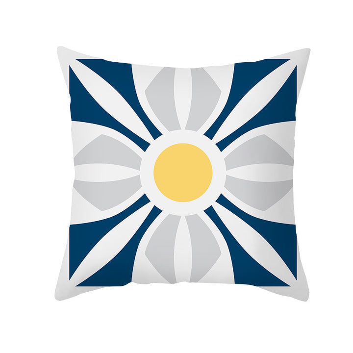 Square Decorative Throw Pillow Cover Mediterranean Tile Floral Motif with Hidden Zipper