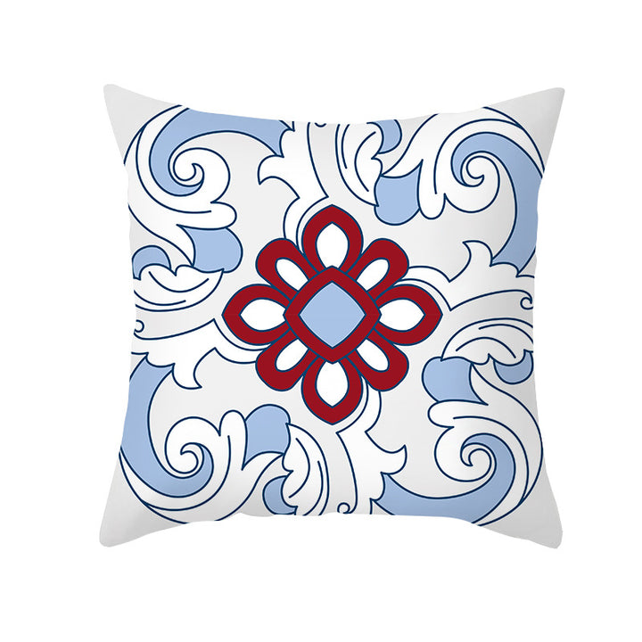 Square Decorative Throw Pillow Cover Mediterranean Tile Floral Motif with Hidden Zipper