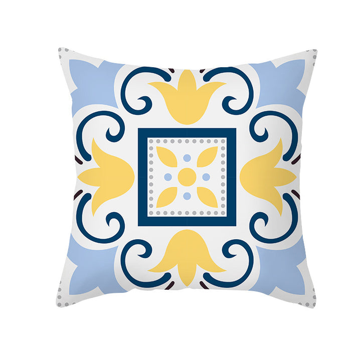 Square Decorative Throw Pillow Cover Mediterranean Tile Floral Motif with Hidden Zipper