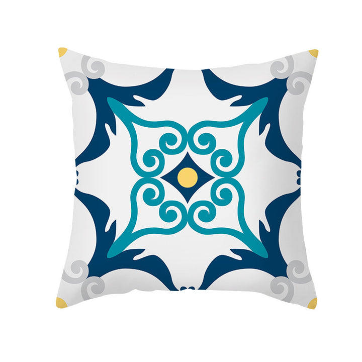 Square Decorative Throw Pillow Cover Mediterranean Tile Floral Motif with Hidden Zipper