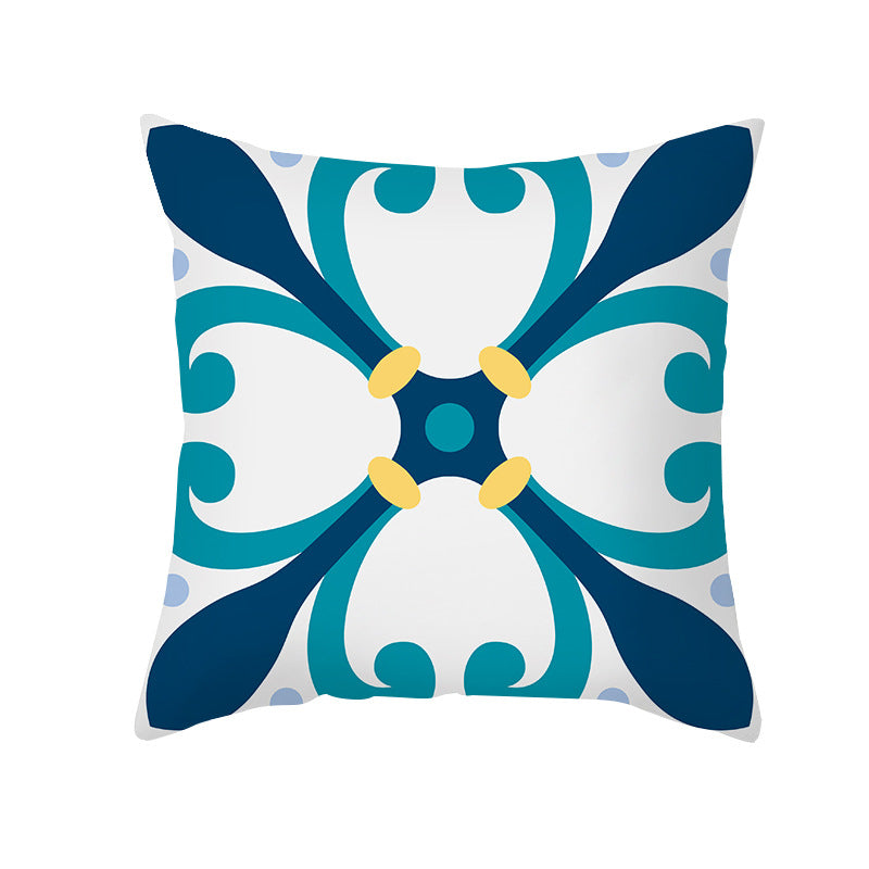 Square Decorative Throw Pillow Cover Mediterranean Tile Floral Motif with Hidden Zipper