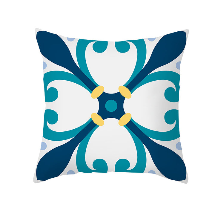 Square Decorative Throw Pillow Cover Mediterranean Tile Floral Motif with Hidden Zipper
