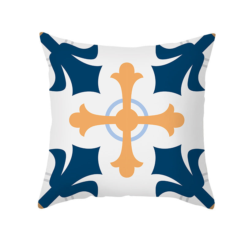 Square Decorative Throw Pillow Cover Mediterranean Tile Floral Motif with Hidden Zipper