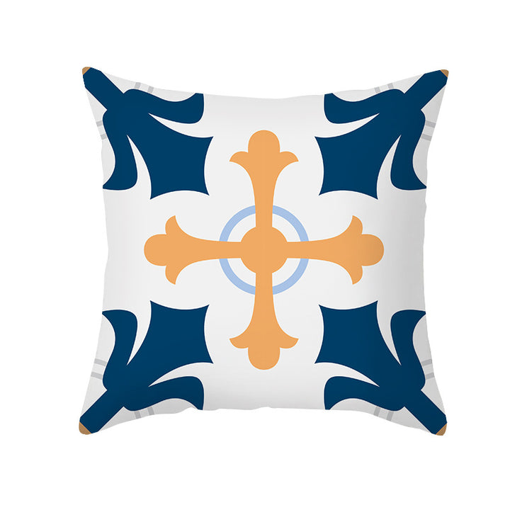 Square Decorative Throw Pillow Cover Mediterranean Tile Floral Motif with Hidden Zipper