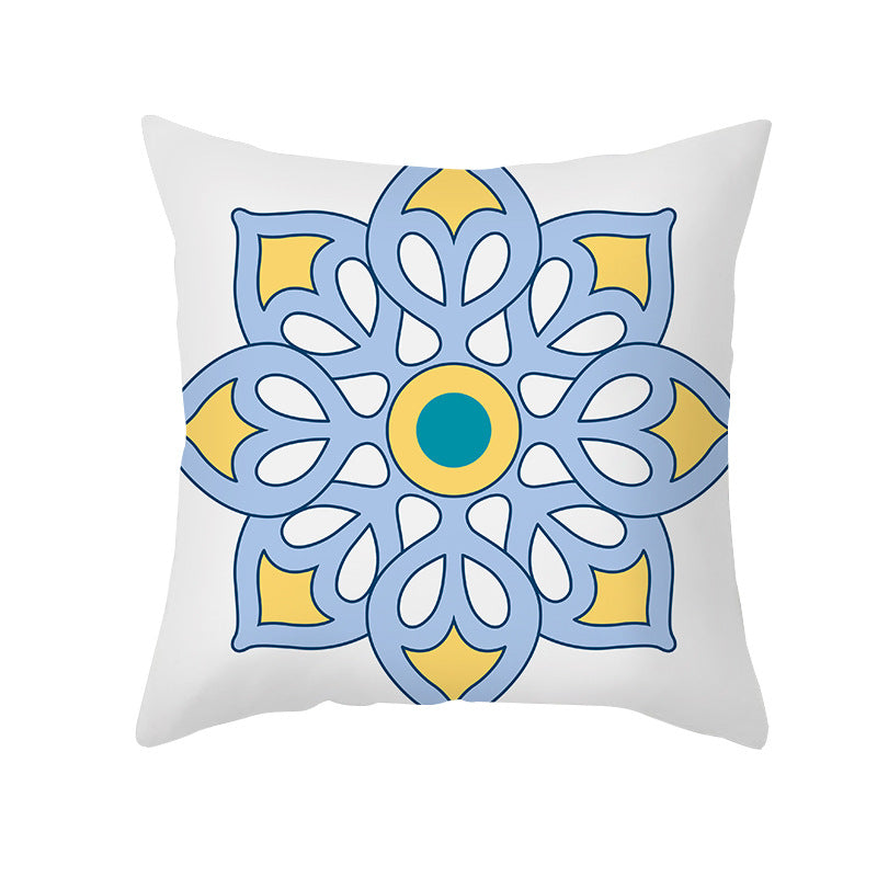 Square Decorative Throw Pillow Cover Mediterranean Tile Floral Motif with Hidden Zipper