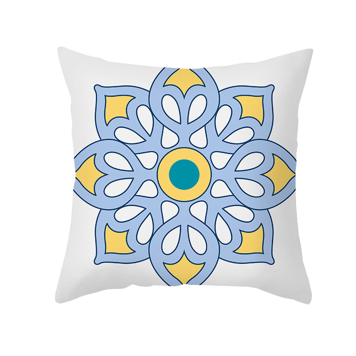 Square Decorative Throw Pillow Cover Mediterranean Tile Floral Motif with Hidden Zipper