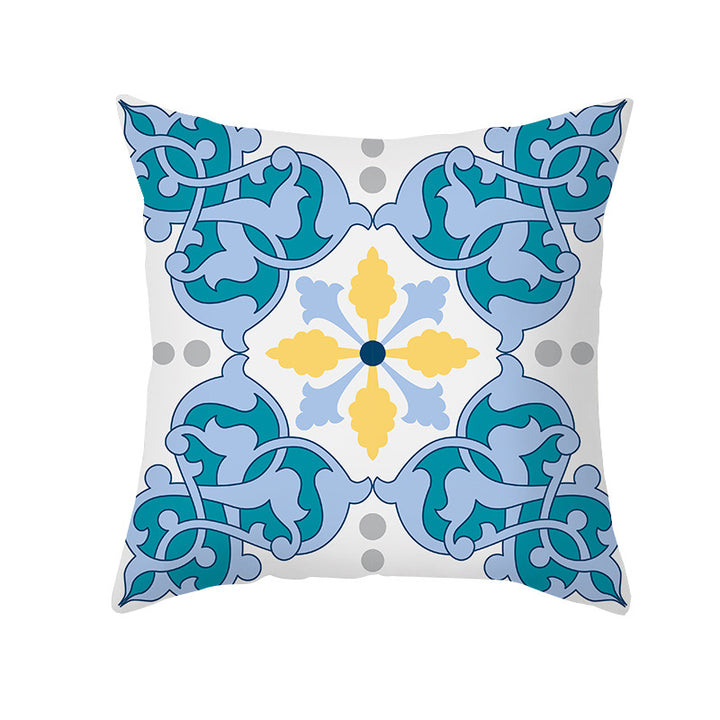 Square Decorative Throw Pillow Cover Mediterranean Tile Floral Motif with Hidden Zipper