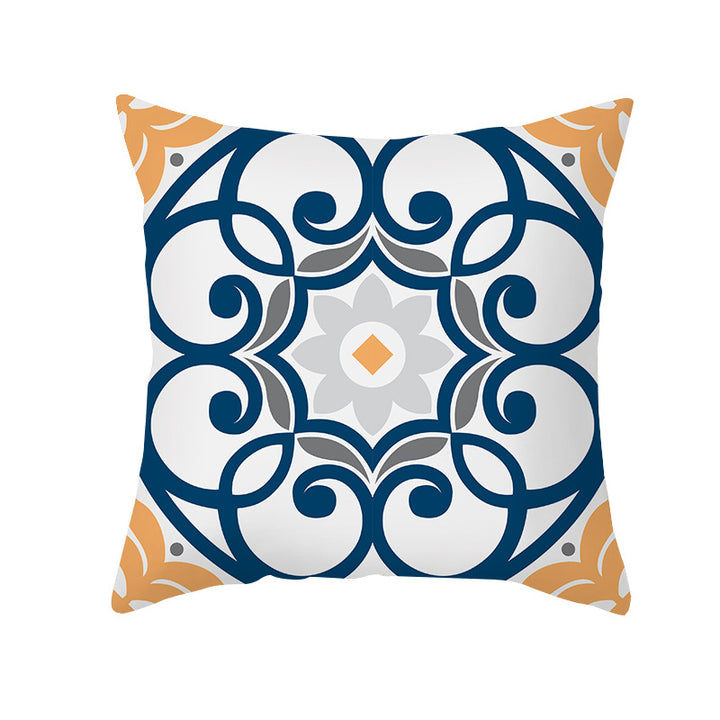 Square Decorative Throw Pillow Cover Mediterranean Tile Floral Motif with Hidden Zipper