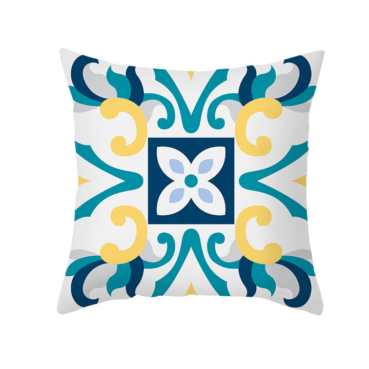 Square Decorative Throw Pillow Cover Mediterranean Tile Floral Motif with Hidden Zipper
