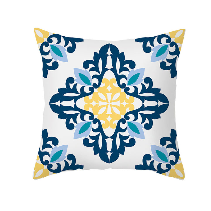 Square Modern Geometric Tile-Pattern Linen-Blend Throw Pillow Cover