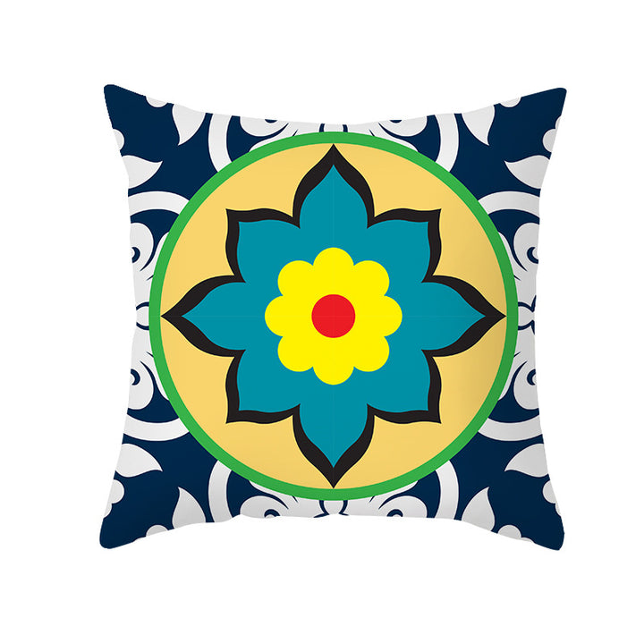 Square Modern Geometric Tile-Pattern Linen-Blend Throw Pillow Cover