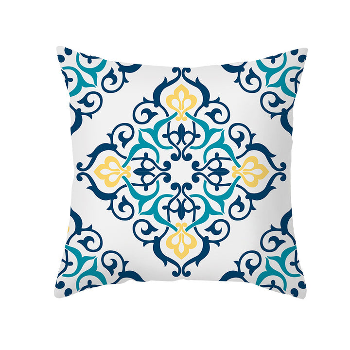 Square Modern Geometric Tile-Pattern Linen-Blend Throw Pillow Cover