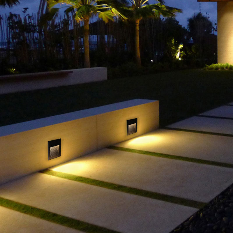 Aluminum Quadrilateral Recessed Wall Light Minimalistic Black LED Footlight for Stairway | Stornfield