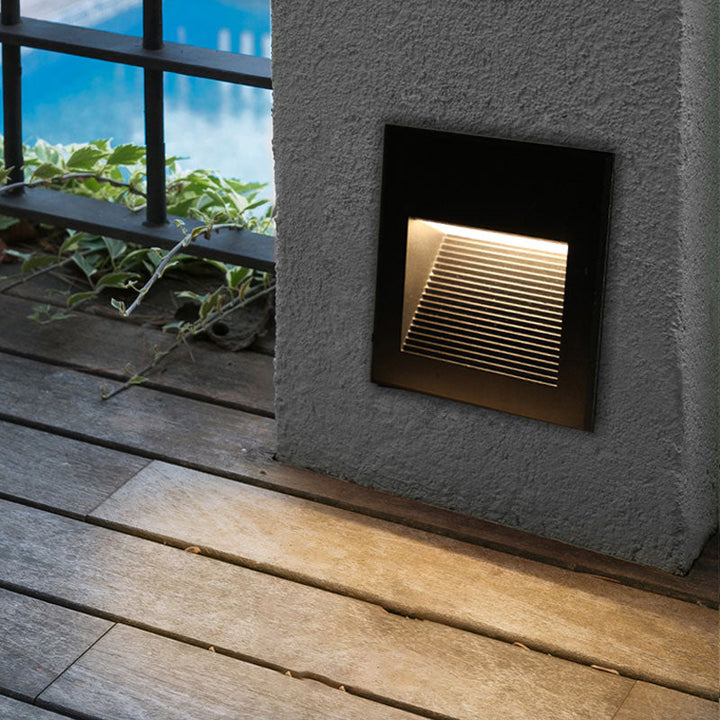 Aluminum Quadrilateral Recessed Wall Light Minimalistic Black LED Footlight for Stairway | Stornfield