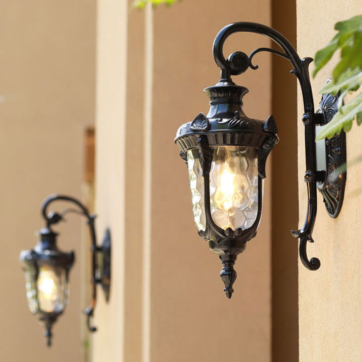 Black Bell Wall Light Classic Ripple Glass 1 Bulb Courtyard Wall Lighting Fixture for Outdoor | Stornfield
