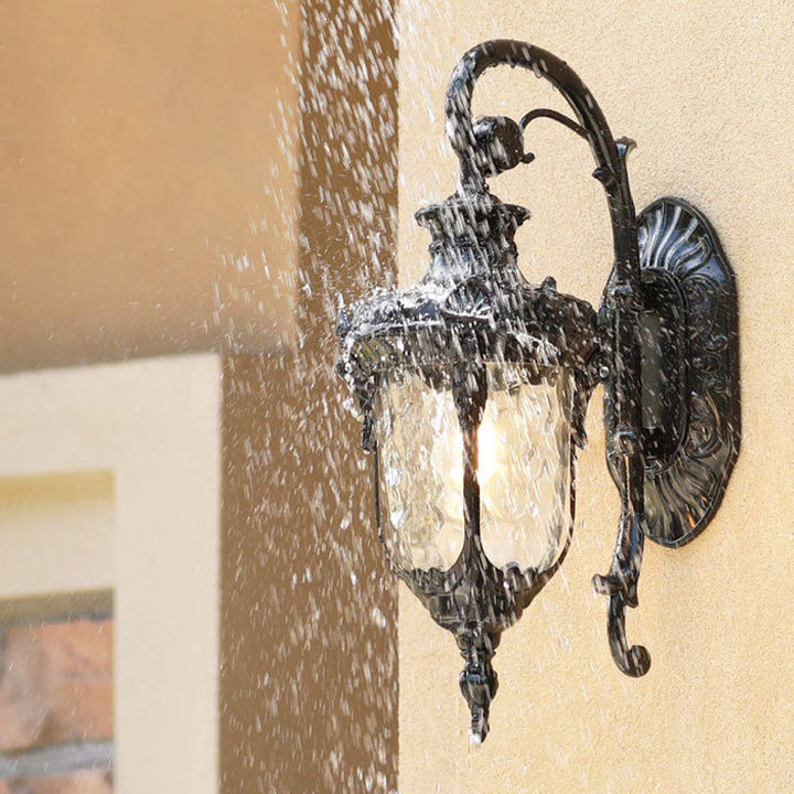 Black Bell Wall Light Classic Ripple Glass 1 Bulb Courtyard Wall Lighting Fixture for Outdoor | Stornfield