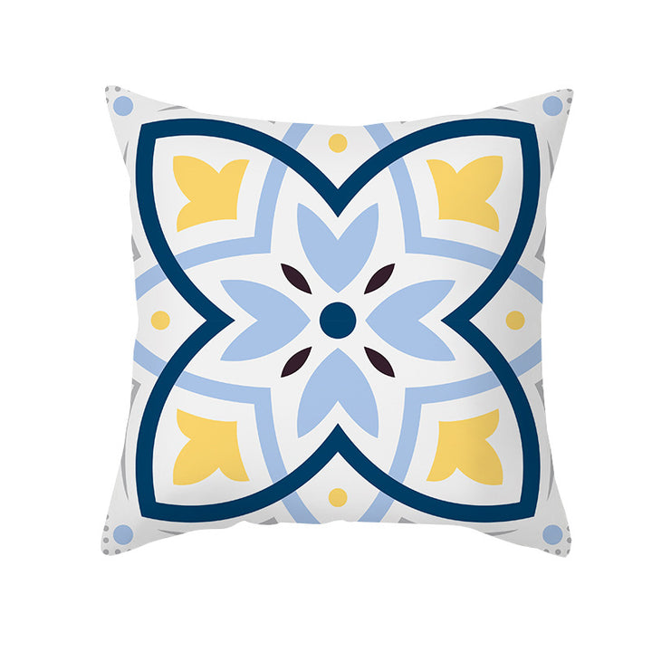 Square Decorative Throw Pillow Cover Mediterranean Tile Floral Motif with Hidden Zipper