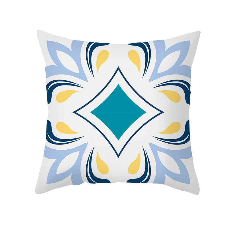 Square Decorative Throw Pillow Cover Mediterranean Tile Floral Motif with Hidden Zipper