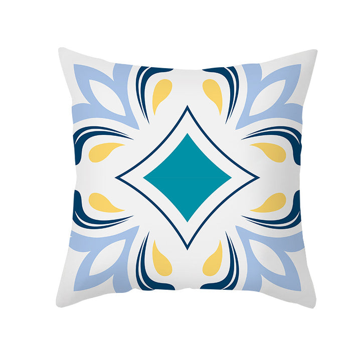 Square Decorative Throw Pillow Cover Mediterranean Tile Floral Motif with Hidden Zipper