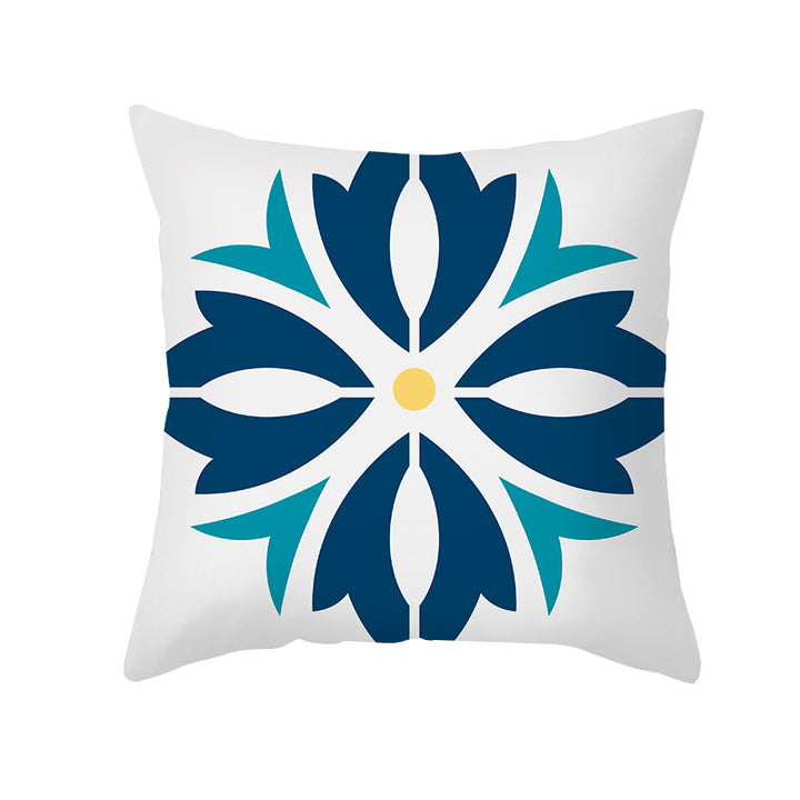 Square Decorative Throw Pillow Cover Mediterranean Tile Floral Motif with Hidden Zipper
