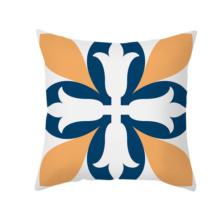 Square Decorative Throw Pillow Cover Mediterranean Tile Floral Motif with Hidden Zipper