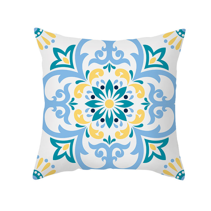 Square Decorative Throw Pillow Cover Mediterranean Tile Floral Motif with Hidden Zipper