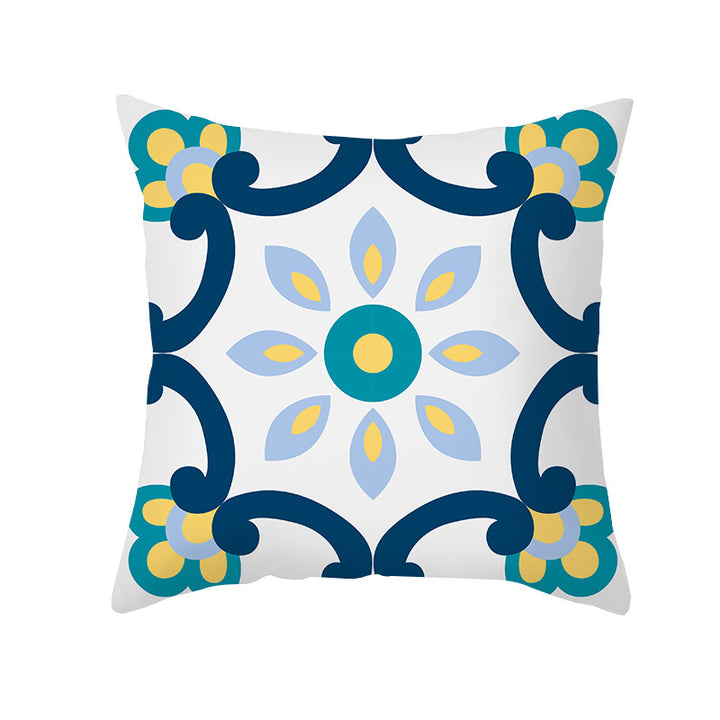 Square Decorative Throw Pillow Cover Mediterranean Tile Floral Motif with Hidden Zipper