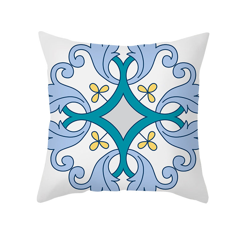 Square Decorative Throw Pillow Cover Mediterranean Tile Floral Motif with Hidden Zipper
