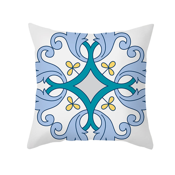 Square Decorative Throw Pillow Cover Mediterranean Tile Floral Motif with Hidden Zipper
