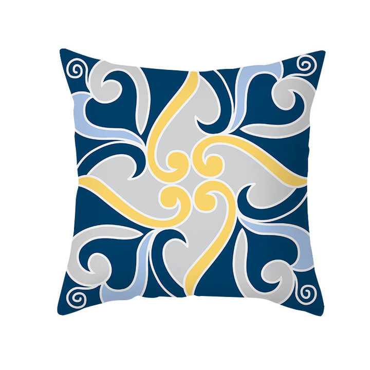 Square Modern Geometric Tile-Pattern Linen-Blend Throw Pillow Cover