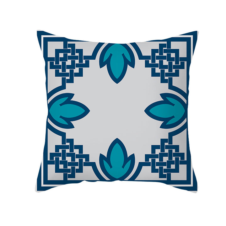 Square Modern Geometric Tile-Pattern Linen-Blend Throw Pillow Cover