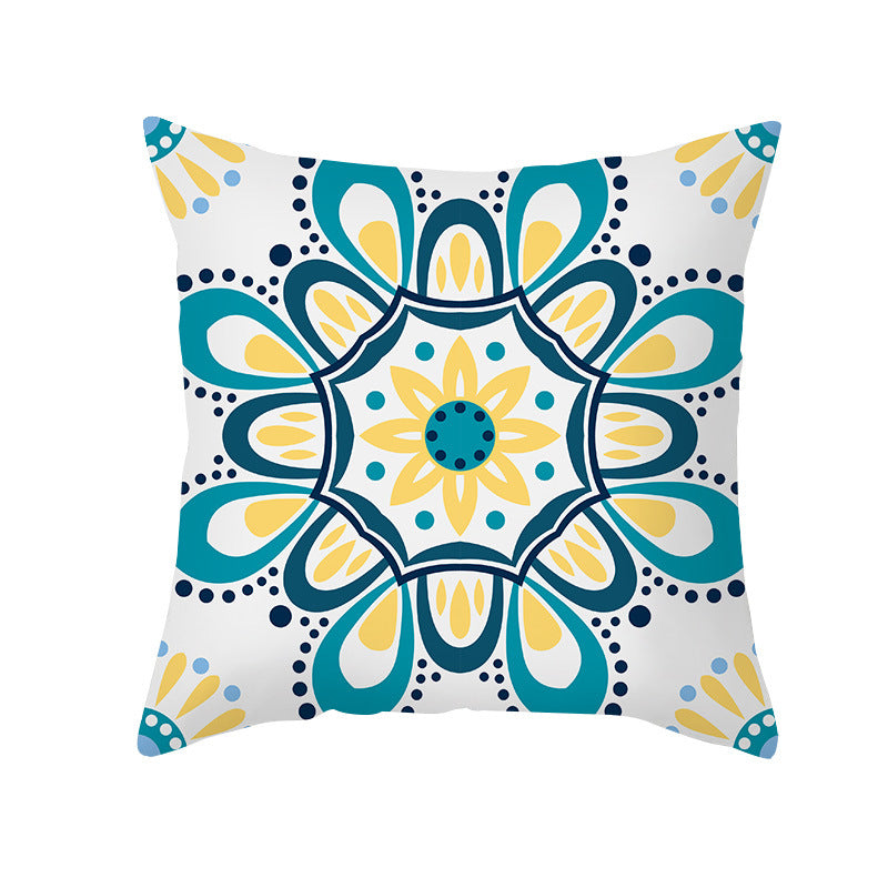Square Modern Geometric Tile-Pattern Linen-Blend Throw Pillow Cover