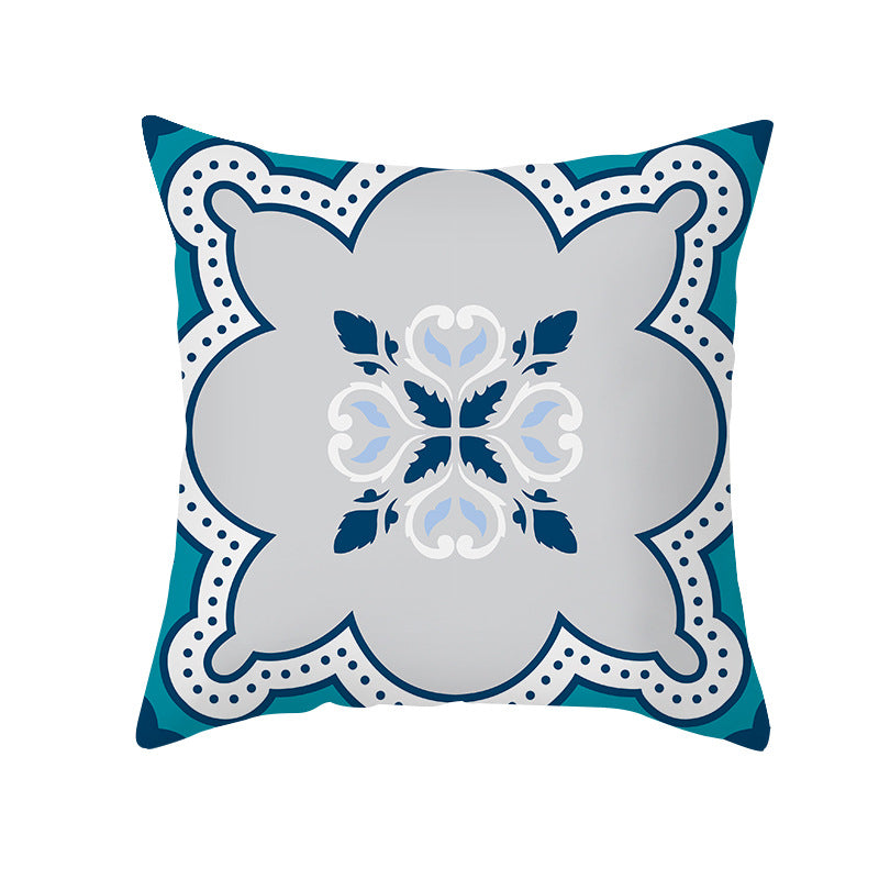 Square Modern Geometric Tile-Pattern Linen-Blend Throw Pillow Cover