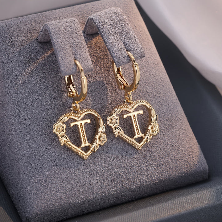 Stornfield | Dainty Initial Letter Heart Hoop Earrings