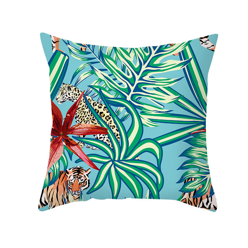 Tropical Floral Linen-Blend Square Throw Pillow Cover with Hidden Zipper