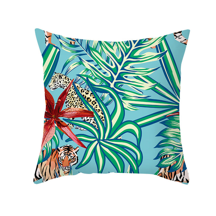 Tropical Floral Linen-Blend Square Throw Pillow Cover with Hidden Zipper