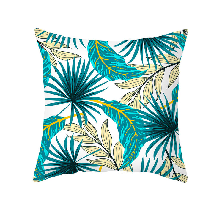 Tropical Floral Linen-Blend Square Throw Pillow Cover with Hidden Zipper