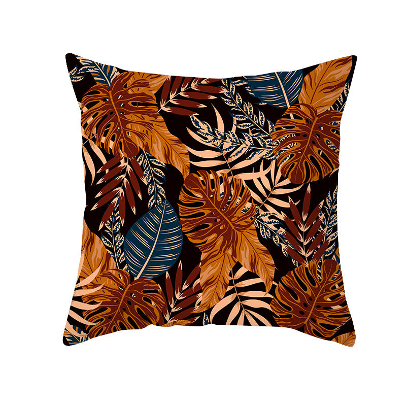 Tropical Floral Linen-Blend Square Throw Pillow Cover with Hidden Zipper